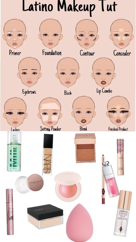 latina makeup étape Make Up Inspo Aesthetic Latina, 5 Below Makeup, Copy Paste Makeup Tutorial, How To Do Latina Makeup Step By Step, Makeup Inspo Latina, Natural Latina Makeup Look, Makeup Ideas 12-13, How To Make Contour, Latina Makeup Routine