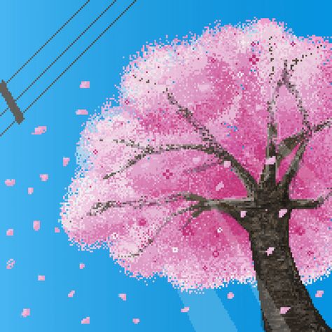 Sakura Tree Pixel Art, Sakura Tree Drawing, Manga Gif, Gif Pixel, Falling Gif, Pixel Gif, Drawing Application, Mobile Backgrounds, Pixel Art Background