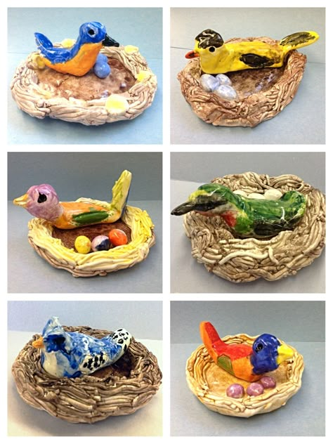 Clay Projects For Elementary Kids | The kids really loved making both the birds and the nests. We ... Clay Projects For Elementary, Birds In A Nest, Clay Projects For Kids, Clay Lesson, Clay Birds, Clay Bird, 2nd Grade Art, Kids Clay, 3rd Grade Art