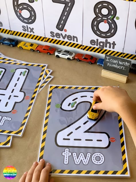 TRANSPORT THEMED NUMBER POSTERS + MATS - Hands-on resources for car loving preschoolers wanting to learn how to recognize, quantify and write numbers to 10 | you clever monkey #preschoolmathcenters #preschoolmath #transporttheme #roadnumberposters Transport Activities, Numeral 1, Preschool Math Centers, Transportation Unit, Number Formation, Number Posters, Transportation Preschool, Number Identification, Teaching Numbers