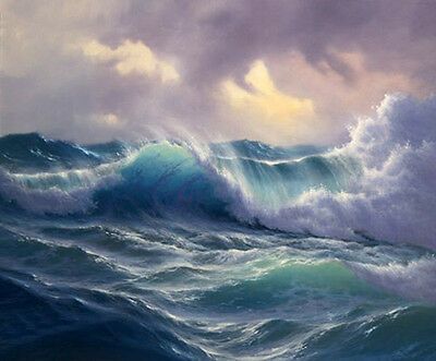 DREAM-ART OIL PAINTING seascape ocean waves with rock sea birds in sunset 36" - $69.99 | PicClick Ocean Wave Painting, Surf Painting, Ocean Waves Painting, Sea Pictures, Inspiring Pictures, Amazing Landscapes, Painting Demo, Stormy Sea, Oil Painting Texture