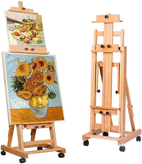 foriy H-Frame Easel Multi-Function Studio Easel Solid Beech Wood Easel Adjustable Painting Canvas Holder Stand Tilts Flat Artist Easel with Locking Caster Wheels Canvas Holder Stand, Easel For Painting, Canvas Holder, Studio Easel, Artist Storage, Painting Easel, Floor Easel, Artist Easel, Wood Easel