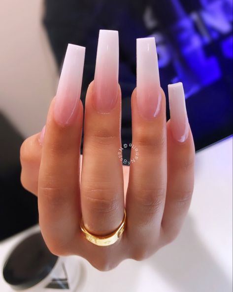 Basic Nails Long Acrylic, Plain And Simple Acrylic Nails, Long Acrylic Nails Natural Colors, Natural Nails Long Acrylic, Basic Nails Acrylic Simple Long, Pink And White Ombre Nails Square Long, Simple Long Pink Acrylic Nails, Ombre Long Square Nails, Straight Coffin Acrylic Nails