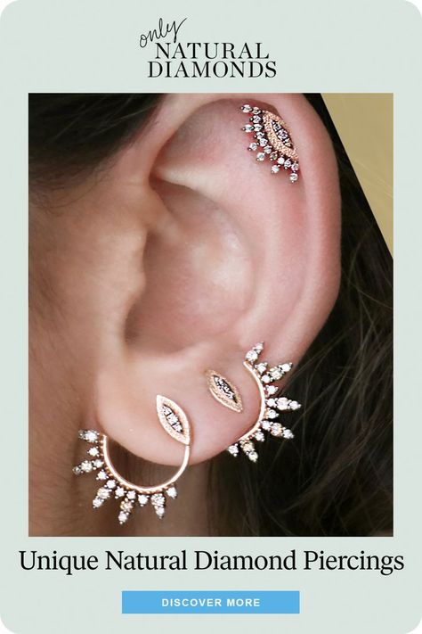 Looking to design your perfect ear piercing aesthetic? Discover our unique ear piercing ideas | ear piercings | ear piercing ideas | earrings I ear piercings chart | earrings aesthetic | fine jewelry | diamond earrings | diamond jewelry | gold earrings | cartilage piercing | diamond hoops | hoop earrings | ear-piercing design | minimalist ear-piercing | cool ear piercing | ear-piercing styling Piercing Styling, Large Diamond Stud Earrings, Piercings Chart, Piercing Aesthetic, Classic Diamond Earrings, Unique Ear Piercings, Piercings Ear, Earrings Cartilage, Cool Ear Piercings