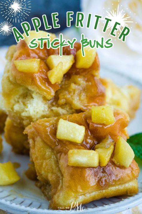 Apple Fritter Hawaiian Rolls Sticky Buns Hawaiian Roll Recipes, Recipes With Hawaiian Rolls, 3 Ingredients Recipes, Hawaiian Buns, Pastry Rolls, Apple Items, Hawaiian Desserts, King Hawaiian Rolls, Sticky Buns Recipes