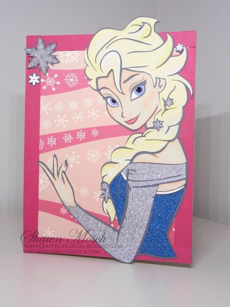 Elsa-Inspired DIY Birthday Card | This handmade card can be used for the biggest Frozen fans for birthdays or Christmas! Elsa Cricut Ideas, Elsa Birthday Cards Handmade, Frozen Cards Handmade, Elsa Diy, Frozen Valentines Cards, Frozen Scrapbook Pages, Frozen Cards, Frozen Diy, Frozen Dress