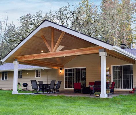 Gable Patio Cover Gable Patio Cover, Gable Patio, Terrace Roof, Covered Patio Design, Mulch Landscaping, Outdoor Covered Patio, Covered Back Patio, Porch Addition, Porch Roof