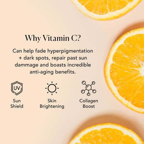 Defend, brighten, and renew with Vitamin C! 🍊 Fun Fact - Our range of skincare and sun care products are enriched with the goodness of Vitamin C to boost your radiance! ✨ Check out our blog to learn more! #mdsolarsciences #dermatologistdeveloped #awardwinning #spf #dailyspf #skincare #dailyskincare #skincareroutine #makeuproutine #vitaminc Vitamin C Social Media Design, Vitamin C Facial Benefits, Skincare Advertisement, Vitamin C Product Photography, Skincare Icon, Vitamin C Serum Packaging Design, Vitamin C Skincare Photography, Skincare Facts, Skin Collagen