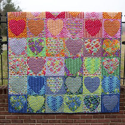 Hearts Quilt, Tula Pink Quilt, Quilted Hearts, Heart Quilts, Quilting Digest, Heart Quilt Pattern, Colorful Quilt, Quilt Care, Pink Quilts