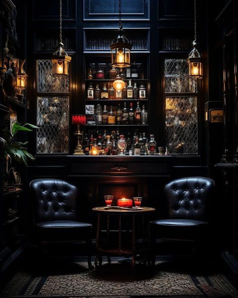 Whiskey Lounge Home, Speak Easy Aesthetic, Speakeasy Decor Bar, Speakeasy Ideas, Bar Room Design, Lounge Decor Ideas, Gothic Bar, Lounge Room Ideas, Architecture Gothic