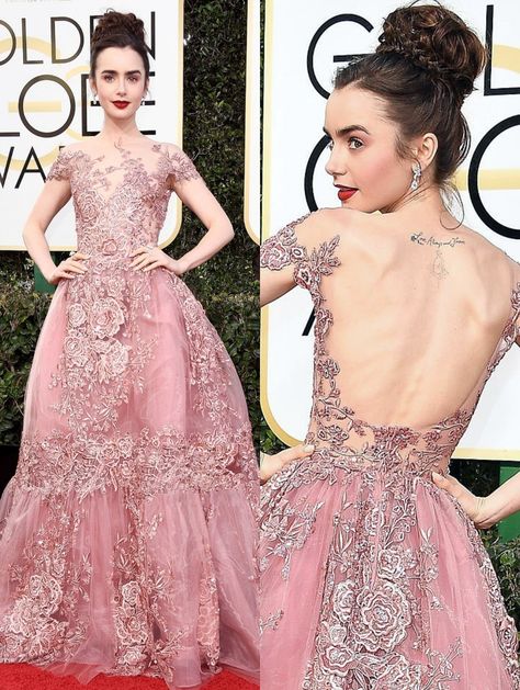 Lily Collins Golden Globes 2017 in Zuhair Murad Golden Globes 2017, 2010s Nostalgia, Golden Globe, Golden Globe Award, Zuhair Murad, Lily Collins, Golden Globes, Globe, Lily