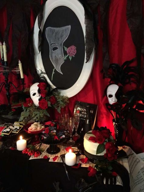 Phantom Of The Opera Cocktail Party Ideas | Photo 1 of 13 | Catch My Party Phantom Of The Opera Decorations, Cocktail Party Ideas, Broadway Party, Combined Birthday Parties, Masquerade Prom, Masquerade Ball Party, Masquerade Theme, Music Of The Night, A Night At The Opera