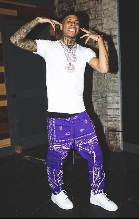 Purple Cargo Pants Outfit, Rappers Style, Purple Streetwear, Nle Choppa, Electric Purple, Thug Style, Rapper Style, Save Outfits, Drippy Outfit