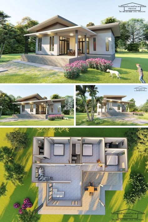 Affordable three-bedroom house concepts Tiny Three Bedroom House Plans, Simple Three Bedroom House Plans, Affordable 3 Bedroom House Plans, Three Bedroom Tiny House Floor Plans, Simple 3 Bedroom House Design, 2 Bedroom House Plans Modern Design, Cheap House Design, House Layout Plans 3 Bedroom, Small 3 Bedroom House Plans Modern