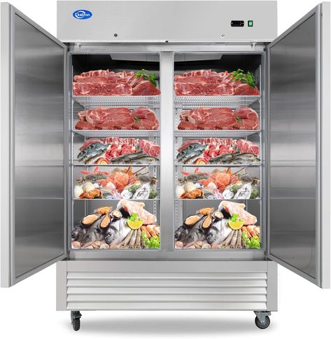 49 Cu.ft Reach-in Stainless Steel Freezer, Fan Cooling Freezer for Restaurant, Bar, Home, Shop, and Business(Equip 8 Shelves) Commercial Freezer, Solid Door, Bar Home, Solid Doors, Freezers, Commercial Kitchen, Adjustable Shelves, Kitchen Home, Restaurant Bar