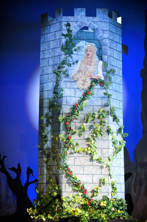 Rapunzel Into The Woods Aesthetic, Dragon Feathers, Scenic Design Sketch, Into The Woods Musical, Woods Painting, Princess Tower, Light Fest, Rapunzel Tower, Wood Props