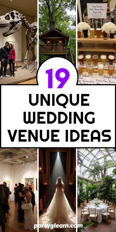 Discover 19 unique wedding venue ideas featuring a museum, treehouse, brewery, gallery, theater, and glasshouse, perfect for making your special day extraordinary. Best Venues For Weddings, Creative Wedding Venue Ideas, Simple Wedding Venue Ideas Indoor, Wedding Barn Venue Ideas, Wedding Venue Ideas Indoor, Venue Interior Design, Unique Wedding Venue Ideas, Venue Interior, Cozy Treehouse