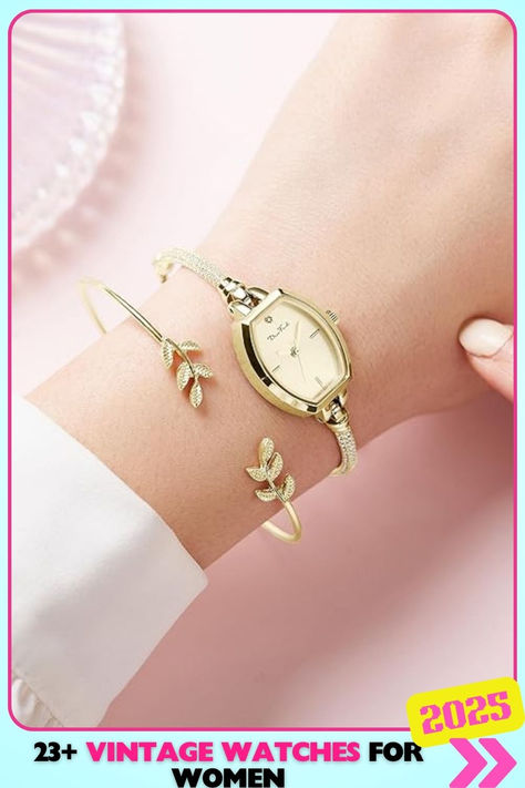 Gold oval vintage watch paired with a dainty bracelet. The combination of elegance and delicacy makes it a great everyday accessory, perfect for casual yet refined looks. Watches For Women, Dainty Bracelet, Everyday Accessories, Dainty Bracelets, Vintage Watches, Bracelet, For Women, Gold