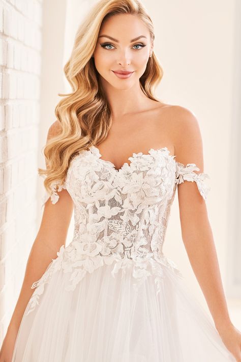 Enchanting by Mon Cheri - E522 | Enchanting by Mon Cheri Enchanting By Mon Cheri, Wedding Dress Colors, Cathedral Train, Dress Colors, Dress Order, Mermaid Silhouette, Colored Wedding Dresses, Dress Store, Necklines For Dresses