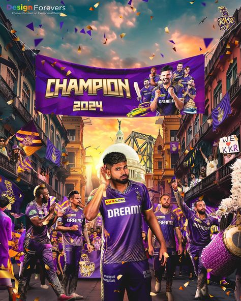 Champions Cricket Poster, Concert Poster Design, Graphic Design Infographic, Kolkata Knight Riders, Sport Poster Design, Sports Flyer, Mumbai Indians, Social Media Design Inspiration, Event Poster