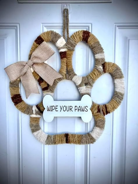 Pet Themed Wreath, Diy Dog Wreath, Dog Paw Print Wreath, Dog Paw Wreaths For Front Door, Paw Print Wreath Diy Dollar Tree, Dollar Tree Dog Paw Wreath, Paw Wreath Diy, Paw Print Wreath Diy, Dog Paw Wreath Diy