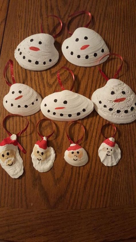 75+ Easy and Fun Christmas Crafts for Kids to Make That They Will Love | HubPages Santa Seashells, Santa Ornaments Handmade, Christmas Seashell Crafts, Seashell Christmas Crafts, What To Do With Shells From The Beach, Santa Shells, Fun Christmas Crafts For Kids, Shell Christmas Ornaments, Nautical Christmas Ornaments