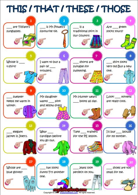 Demonstrative Pronouns, Teach English To Kids, Adjective Worksheet, English Teaching Materials, Grammar Exercises, English For Beginners, English Exercises, English Grammar Worksheets, Kids English