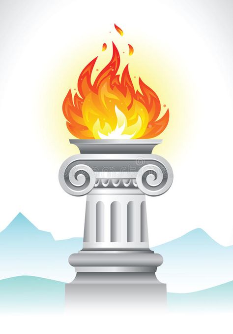 Ancient column and fire. Illustration of the column with flame on the landscape #Sponsored , #AFFILIATE, #AD, #column, #landscape, #flame, #Ancient Greek Torch, Ancient Greece Olympics, Fire Illustration, Ancient Olympics, Fire Torch, Greek Week, Olympic Flame, Fire Stock, Olympic Torch