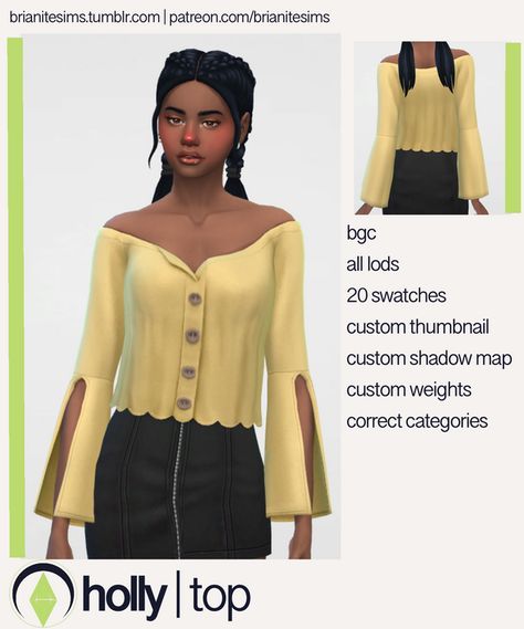 Holly Top Sims 4 Off Shoulder, Sims Wardrobe, Sims 4 Cc Patreon, Cc Patreon, Sims 4 Cas, Sims 4 Cc Finds, Cc Finds, Sims Mods, Sims 4 Cc