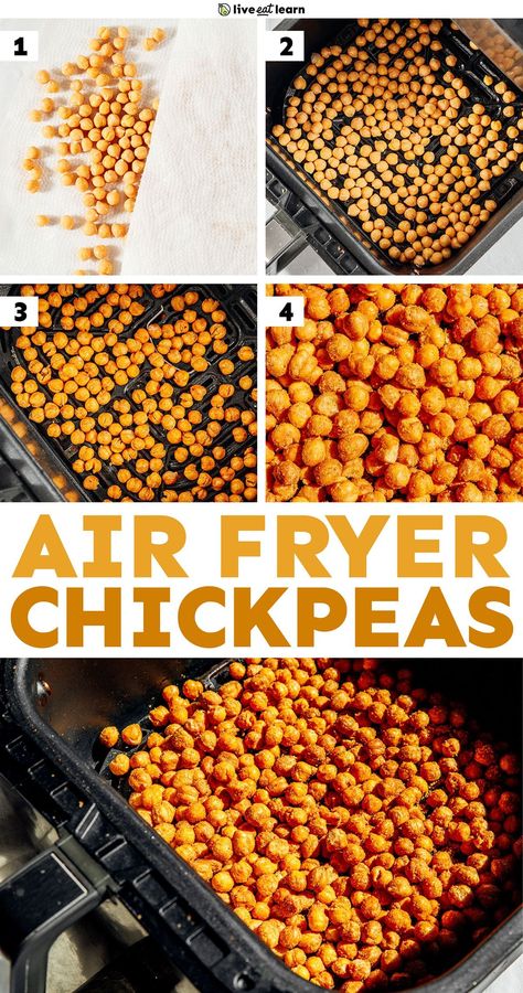 This foolproof air fryer chickpea recipe creates ridiculously crispy garbanzos that you'll be making on repeat. They're tasty, crunchy, filling, and totally delicious. We've included our favorite flavoring options (including a community-favorite Dorito flavor that uses nutritional yeast and spices - so good!) Crispy Air Fryer Chickpeas, Air Fryer Chickpeas, Chickpea Recipes Roasted, Chic Peas, Nut Free Snacks, Chickpea Snacks, Chickpeas Recipe, Chili Lime Seasoning, Cooks Air Fryer