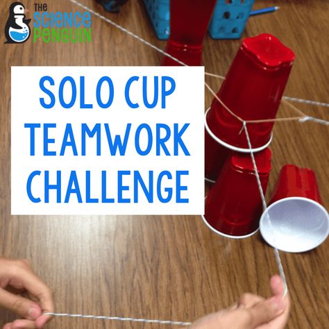 Today, my classes completed the Cup Challenge! We loved it! The point of this was for students to practice their new lab team roles and develop some teamwork guidelines. Each team gets 6 cups, string, and rubber bands. Using just string and rubber bands, students must make a pyramid with the cups. No touching the ... Read more Rubber Band Cup Challenge, Cup Challenge Team Building, Team Work Activity, Classroom Team Building Activities, Team Bonding Games, Hr Ideas, School Team Building, Team Building Challenges, Challenge For Teens