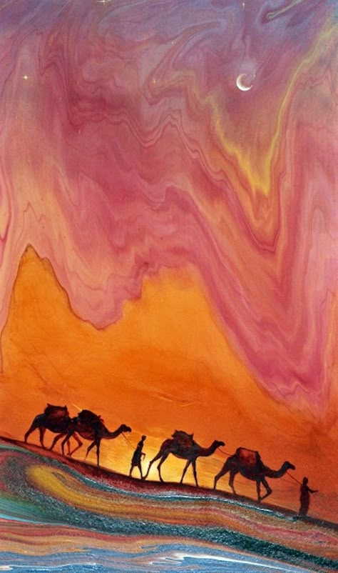 Art Marocain, Camels Art, Ebru Art, Arabian Art, Ancient Paintings, Moroccan Art, Soyut Sanat Tabloları, Turkish Art, Arabic Art