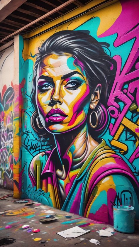 Graffiti Art Painting, Tropical Graffiti Art, Hoodie Icon, Women Graffiti, Graffiti Face, Graffiti Inspiration, Graffiti Landscape Wall Art, Graffiti On Buildings Street Art, Restaurant Designs