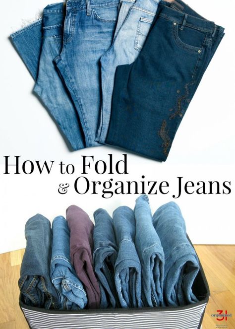 Learning how to neatly fold and organize jeans like a professional saves space & makes your closet look neater. The best way to fold jeans and fold pants. #organization #organizing #organized #closetstorage #organzingtips” width= Best Way To Fold Jeans, Organize Jeans, Fold Pants, How To Fold Jeans, Jean Organization, How To Fold Pants, Pants Organization, Pant Storage, Folding Jeans