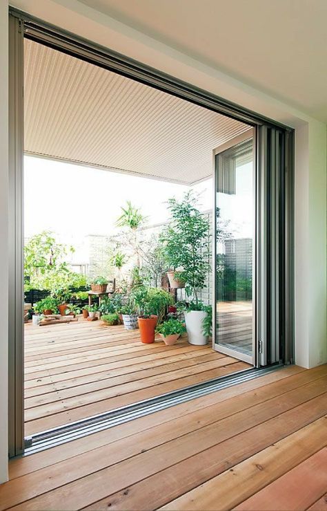 Bifold Patio Doors, Balcony Garden Ideas, Yard Area, Small Balcony Design, Home Balcony, House Extension Design, Sliding Glass Doors, Terrace Design, Patio Door