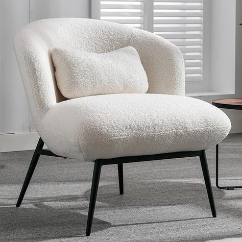 Amazon.com: DUOMAY Modern Accent Chair, Sherpa Upholstered Leisure Chair Boucle Single Sofa Chair Lounge Chair with Lumbar Pillow Metal Legs Slipper Chair for Living Room Bedroom Office, White : Home & Kitchen Comfy Reading, Cute Living Room, Chair Lounge, Accent Chair Set, Chair For Living Room, Fabric Accent Chair, Relaxing Chair, Single Sofa Chair, Large Chair