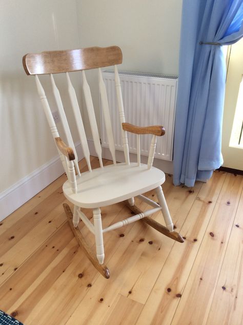 Wood Rocking Chair Nursery, Painted Wood Rocking Chair, Rustic Wooden Rocking Chair, Refinished Rocking Chair Ideas, Painted Rocking Chair Ideas Nursery, Rocking Chair For Kids, Refurbished Rocking Chair Wood, Painted Wooden Rocking Chair, Refurbish Rocking Chair