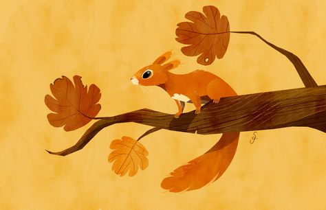 Cute Squirrel Drawing, Illustration Squirrel, Squirrel Character, Autumn Squirrel, Colourful Leaves, Squirrel Illustration, Autumn Animals, Squirrel Art, Bd Art