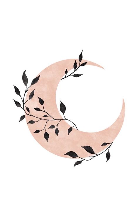 Crescent Moon Art Paintings, Boho Celestial Art, Cresent Moon Illustrations, Minimalist Moon Drawing, Floral Moon Design, Crescent Moon Line Art, Crescent Moon Drawing Simple, Moon With Flowers Drawing, Moon Art Simple