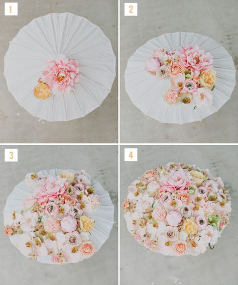 Today we are sharing how to make this lovely little Floral Parasol in partnership with Afloral, our favorite silk flower company! And yes, all those pretty blooms are silk! This umbrella was actually super easy to make, and would make such an adorable prop for your flower girl in place of a basket. Dress her up... Floral Umbrellas Diy, Flower Parasol, Diy Parasol, Parasol Diy, Wedding Rings Box, Ring Boxes Diy, Focal Flowers, Bridal Umbrella, Rings Box