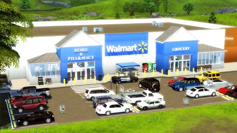 Sierra The Simmer's CC Finds — Here is a Walmart I build for all your Sims needs.... Ts4 Builds, Lotes The Sims 4, The Sims 4 Lots, Sims 4 Family, Sims 4 House Building, Tumblr Sims 4, Sims 4 Cc Folder, Sims Building, Sims Games