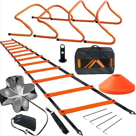 Kvittra Agility Training Hurdles Set, Speed & Agility Training Set | Includes 4 Hurdles, Ladder, 12 Cones, Running Parachute, 2 Resistance Bands, for Athletes Football, Soccer, Basketball Drill Basketball Drills, Agility Training, Training Kit, Speed Training, Car Led Lights, Fitness Tools, Resistance Bands, Car Led, Zipper Bag