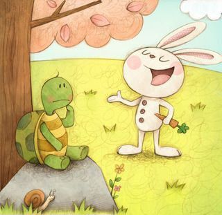 Rabbit Line Art, Rabbit And Tortoise, Picture Story For Kids, Drawing Rabbit, The Tortoise And The Hare, Hare Illustration, Tortoise And The Hare, Rabbit Artwork, 3d Rabbit