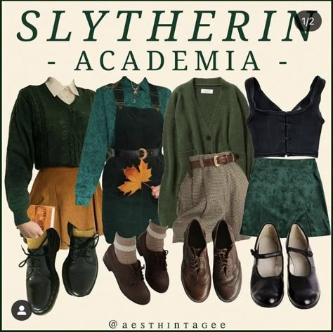 Harry Potter Winter Outfits, Harry Potter House Outfits, Daydreaming Scenarios, Harry Potter Houses Outfits, Ghibli Core, Hogwarts Fashion, Hogwarts Shifting, Slytherin Outfit, Orlando Trip