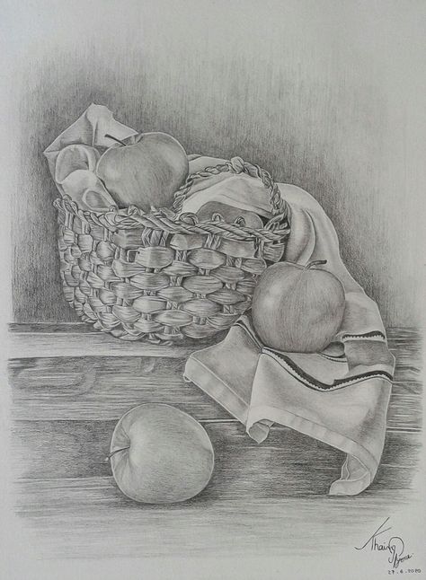 Fruit Basket Drawing Pencil Shading, Apple Basket Drawing, Basket Drawing Art, Fruit Basket Drawing Pencil, Fruit Basket Sketch, Fruit Basket Drawing, Wallpaper Clock, Apple Sketch