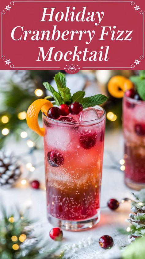 Christmas Mocktails Non Alcoholic With Ornament, Sparkly Non Alcoholic Drinks, Christmas Mock Tails Non Alcoholic, Holiday Drinks With Cranberries, Christmas Morning Beverages, Arbonne Fizz Mocktails, Healthy Holiday Mocktail, Christmas Cranberry Mocktail, Christmas Themed Drinks Non Alcoholic