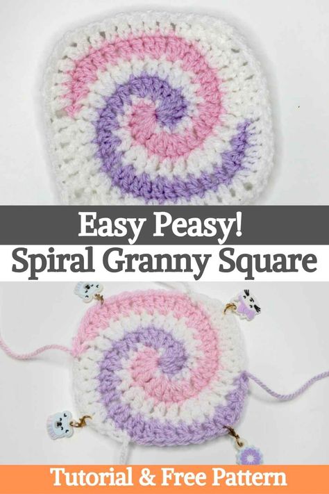 Crochet Spiral Granny Square Pattern, Earth Granny Square Pattern, Spiral Crochet Granny Square Pattern Free, Spiral Granny Square Blanket, Striped Granny Square, Swirl Granny Square Pattern, Alternative Granny Square, Spiral Granny Square Pattern Free, Crochet Spiral Granny Square