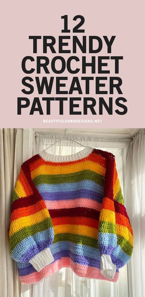 Homemade Crochet Sweater, Crochet Big Sweater Pattern Free, Crochet Graphic Sweater Pattern, Cold Weather Crochet Patterns, Easy Crochet Pullover Sweater, Crochet Jumper Oversized, Crochet Rainbow Sweater Pattern, Crochet Scrap Sweater Pattern Free, Free Jumper Crochet Pattern