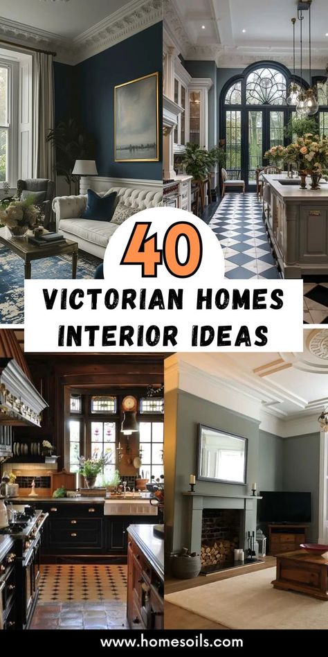 Explore 40 Victorian home interior ideas for a touch of timeless elegance! From intricate moldings to rich color palettes, transform your space with classic Victorian charm. Visit our site for more inspiration! Chic Victorian Decor, Queen Victorian Homes, 1913 Interior Design, Victorian Farmhouse Style, Victorian Home Design Ideas, Bold Victorian Interior, Victorian House Open Plan Living, 1940 Home Decor Interior Design, Vintage Home Remodel Ideas