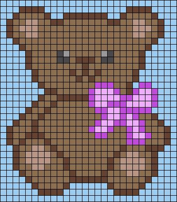 Teddy Bear Pixel Art, We Bare Bears Alpha Pattern, Bear Alpha Pattern, Alpha Grids, Alpha Knot, Teddy Bear Alpha Pattern, Alpha Graph, Crochet Templates, Tapresty Crochet Alpha Patterns